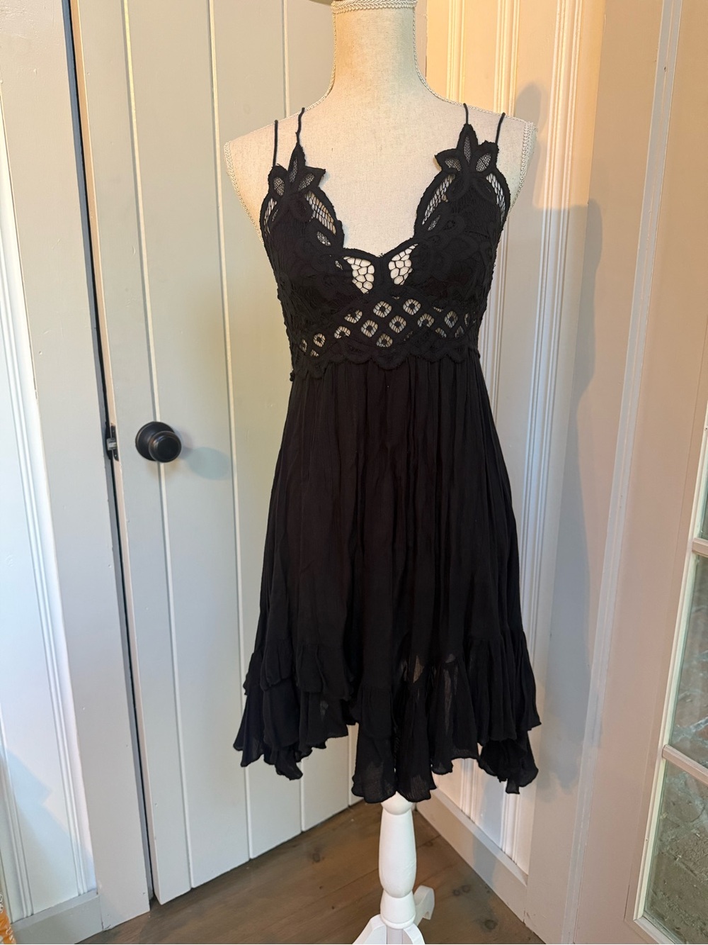 Free People Intimately Black Crochet Bodice Spaghetti Strap Dress